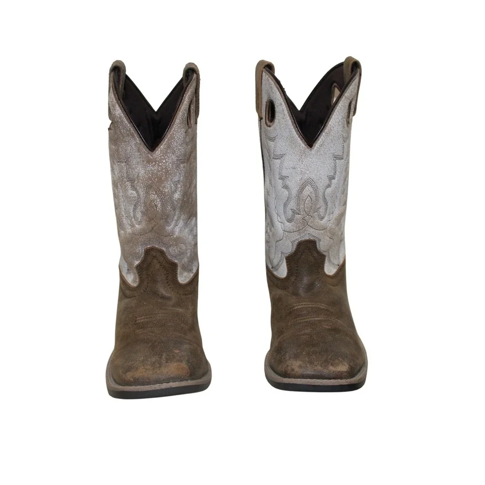 Smoky Mountain‎ Boots Youth 6.5 R Brown White Leather Western Cowboy Boots